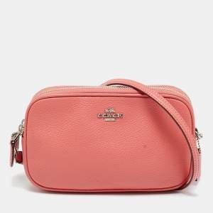 Pre Owned Coach Coral Orange Leather Sadie Double Zip Crossbody Bag