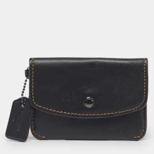 Pre Owned Coach Black Leather Edgestain Card Case Pouch