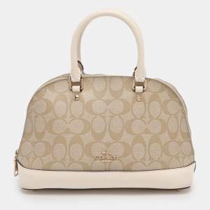 Pre Owned Coach Beige/Cream Signature Coated Canvas and Leather Mini Sierra Satchel