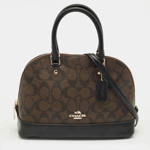 Pre Owned Coach Black/Brown Signature Coated Canvas and Leather Sierra Satchel