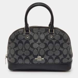Pre Owned Coach Black/Grey Signature Coated Canvas and Leather Mini Sierra Satchel