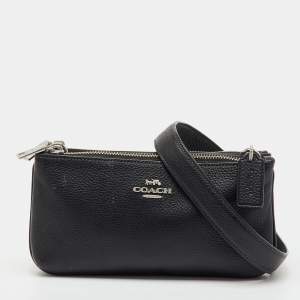 Pre Owned Coach Black Leather Double Zip Crossbody Bag