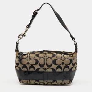 Pre Owned Coach Beige/Black Signature Canvas and Leather Shoulder Bag