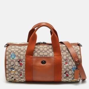Pre Owned Coach x Disney Brown/Beige Jacquard Canvas Mickey and Friends Embroidered Duffel Bag