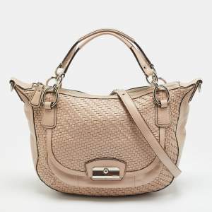 Pre Owned Coach Kristin Blush Pink Woven Leather Satchel