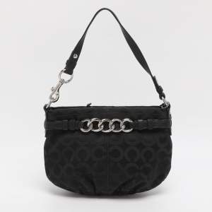 Pre Owned حقيبة كتف كوتشي بروك جاكار فن الأوب الأسود وجلد هوبو