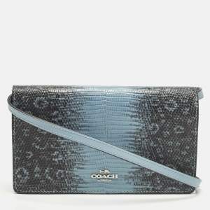 مملوكة مسبقًا Coach Hayden Blue/Black Lizard Embossed Leather Wallet On Strap