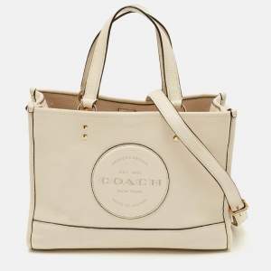 Pre Owned Coach Dempsey Carryall Off White Leather Tote