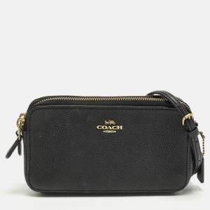 Pre Owned Coach Kira Double Zip Black Leather Crossbody Bag
