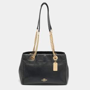 Pre Owned Coach Brooke Chain Carryall Black Leather Tote