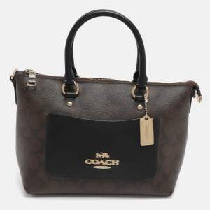 مملوكة مسبقًا Coach Emma Mini Brown/Black Signature Coated Canvas and Leather Satchel