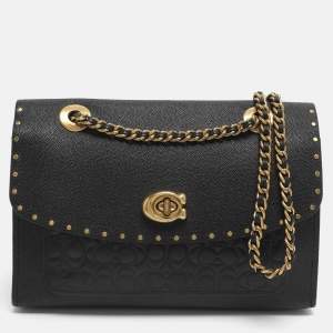 مملوكة مسبقًا Coach Black Leather Small Parker Chain Flap Shoulder Bag