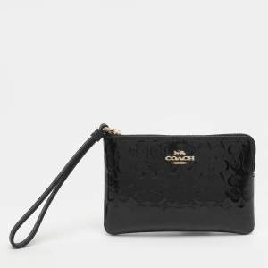 مملوكة مسبقًا حقيبة كوتش حمالة معصم جلد لامع بصمة الشعار أسود