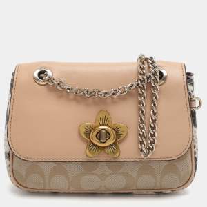 Pre Owned Coach Cassidy Mini Multicolor Signature Coated Canvas and Snakeskin Embossed Leather Shoulder Bags
