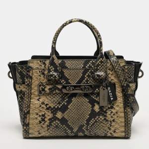 Pre Owned Coach Swagger 27 Black Python Embossed Leather Carryall Tote