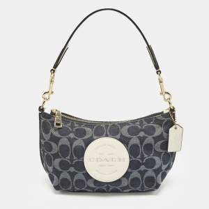 مملوكة مسبقًا Coach Dempsey Blue/Off White Denim Logo Jacquard Patch Shoulder Bag