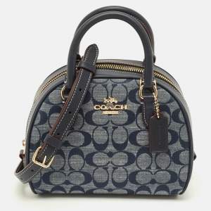 مملوكة مسبقًا Coach Sydney Navy Blue Signature Denim and Leather Satchel