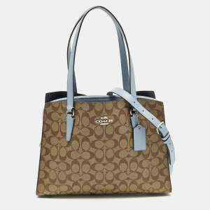 مملوكة مسبقًا Coach Tatum Caryall Light Blue/Beige Signature Coated Canvas and Leather Tote