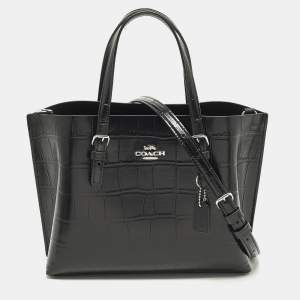 مملوكة مسبقًا Coach Mollie 25 Black Croc Embossed Leather Tote