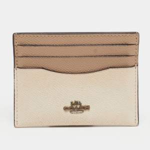Pre Owned Coach Colorblock Beige Leather Card Holder