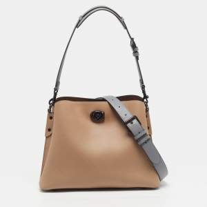 Pre Owned Coach Willow Beige/Grey Leather Bucket Bag