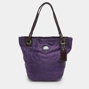 Pre Owned Coach Purple Satin Tote