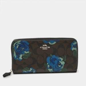 Pre Owned Coach Accordion Floral Signature Coated Canvas Continental Wallet