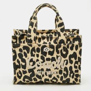 مملوكة مسبقًا Coach Cargo Black/Light Yellow Leopard Print Canvas Tote