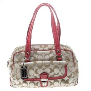 Coach Beige/Pink Signature Canvas and Leather Satchel