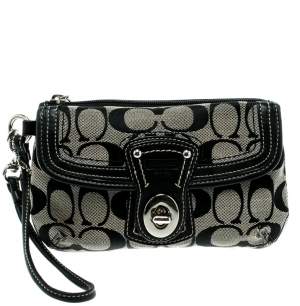 Coach Black/Grey Legacy Signature Wristlet Clutch 