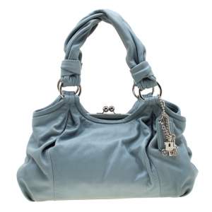 Coach Blue Leather Parker Kisslock Satchel 