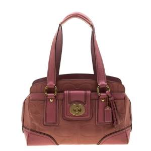 Coach Pink Leather Pocket Turnlock Satchel