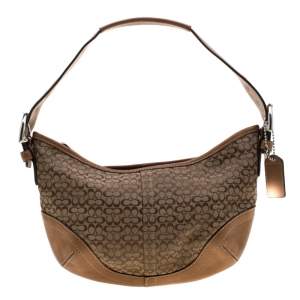 Coach Light Brown Signature Canvas And Leather Shoulder Bag