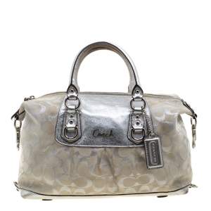 Coach Silver Canvas and Leather Ashley Satchel