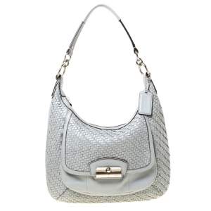 Coach Grey Woven Leather Kristin Hobo