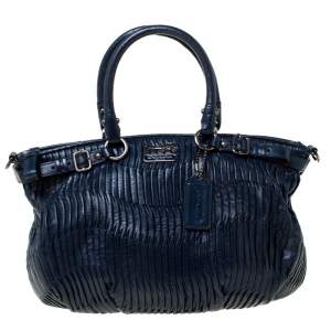 Coach Navy Blue Leather Madison Gathered Lindsey Satchel