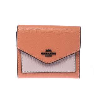Coach Pastel Orange/Pink Leather Colorblock Trifold Wallet 