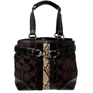 Coach Black/Brown Canvas and Leather Hampton Satchel