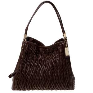 Coach Brown Leather Madison Phoebe Gathered Twist Shoulder Bag    