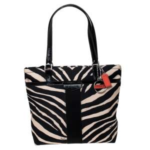 Coach Black/Cream Zebra Print Canvas and Patent Leather Tote 