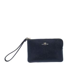 Coach Navy Blue Leather Zip Wristlet Pouch