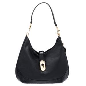Coach Black Crocodile Embossed Leather Amber Hobo
