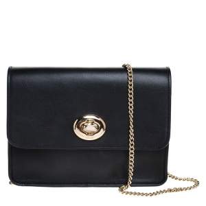 Coach Black Leather Turnlock Crossbody Bag 