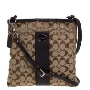 Coach Brown/Beige Canvas and Leather Crossbody Bag