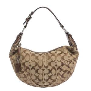 Coach Beige/Brown Signature Canvas and Leather Hobo
