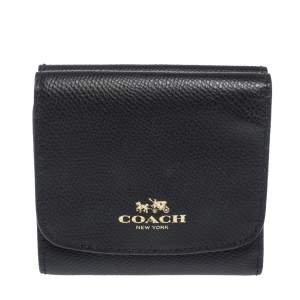 Coach Black Leather Trifold Compact Wallet