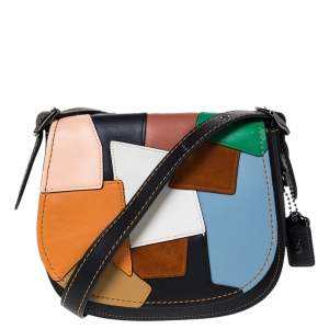 Coach Multicolor Leather and Suede Patchwork Saddle 23 Crossbody Bag