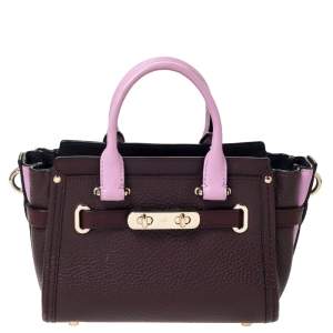 Coach Burgundy/Pink Leather Swagger 20 Carryall Top Handle Bag