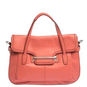 Coach Coral Orange Leather Taylor Marin Flap Satchel 