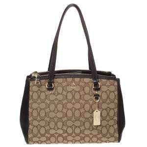 Coach Beige/Brown Canvass and Leather Etta Carryall Satchel